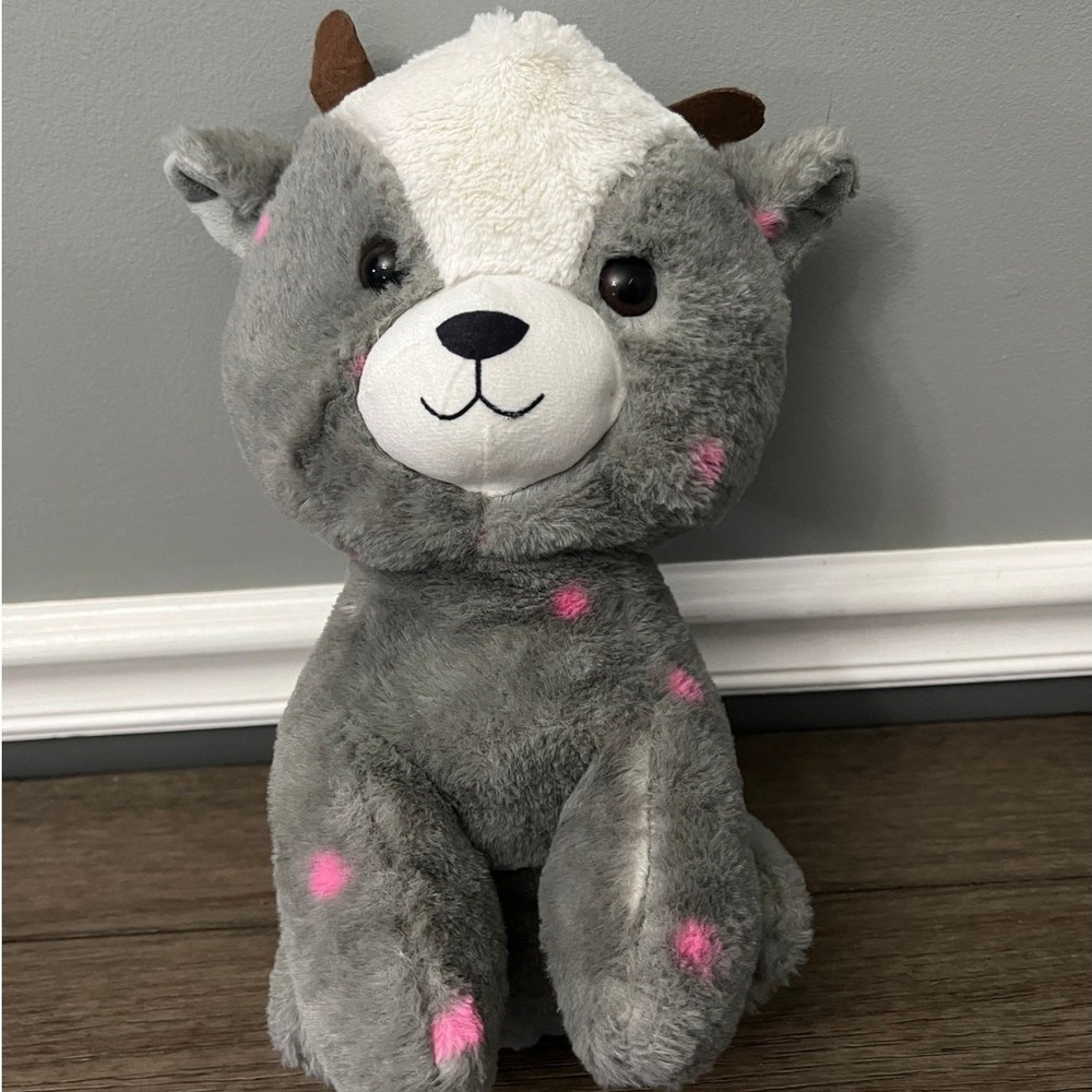 A&A Global Industries Grey Goat Plush Pink Polka Dots Stuffed Animal Toy